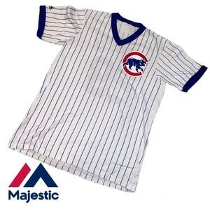 Majestic Chicago Cubs‎ Jeffrey “Shark” Samardzija 29 Pinstripe V-Neck Tee 2008